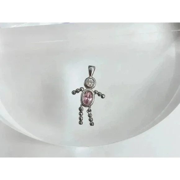 90's Sterling Vintage Tiny Dainty Pink October Birthstone Tourmaline Pendant - Picture 9 of 9